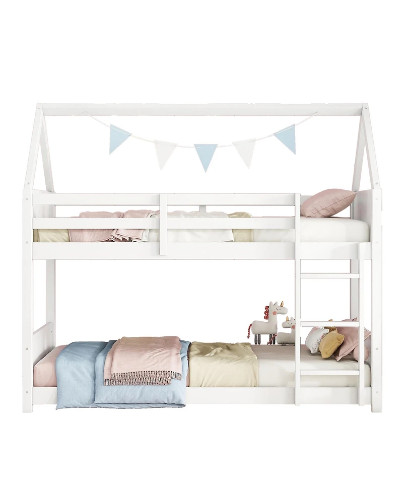 Streamdale White Twin Over Twin Bunk Bed with Ladder and Safety Rails