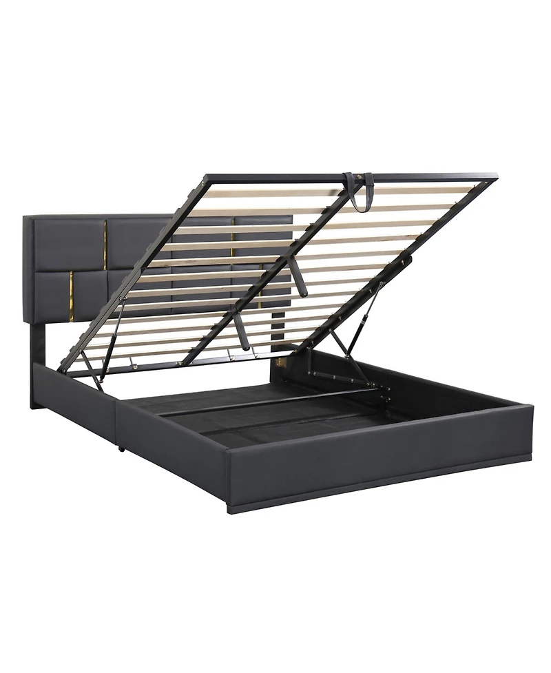 Streamdale Queen Size Upholstered Platform Bed with Hydraulic Storage System,No Box Spring Needed,Black