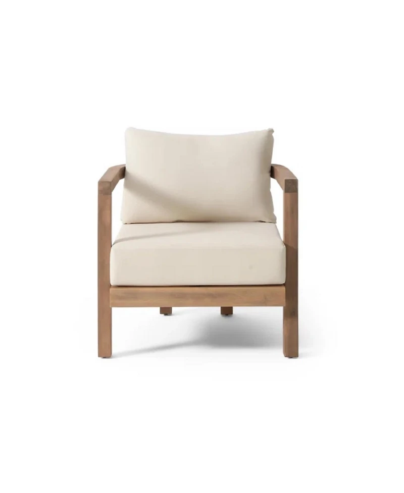 Streamdale Acacia Patio Set, 4-piece, cushions, coffee table, Brown wash/beige