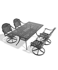 Streamdale 5-Pc Cast Aluminum Dining Set, 4 Swivel Chairs & Rectangular Table, Black Frame