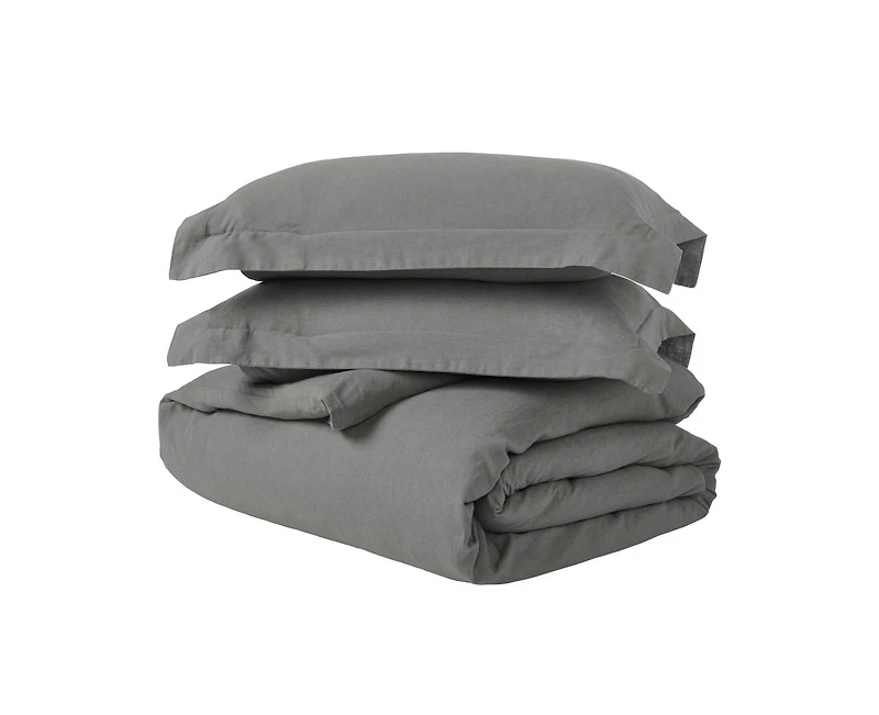 Superior Cotton Linen Blend Solid 3-Piece Duvet Cover Set