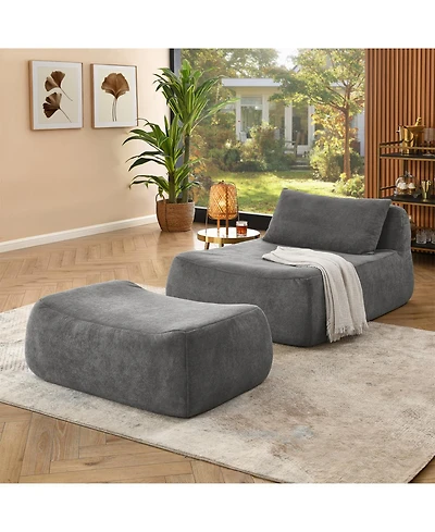 Streamdale Large grey beanbag sofa with pillow & ottoman