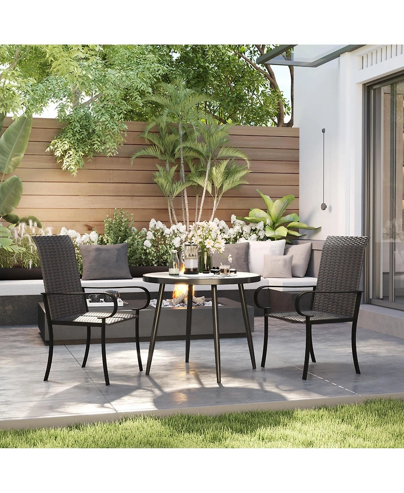 Outsunny Set of 2 Outdoor Wicker Dining Chairs with Armrests,