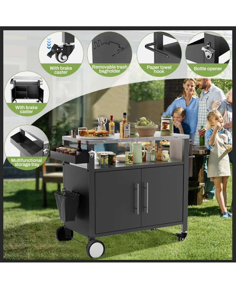 Streamdale Outdoor Grill Cart, Storage, Hooks, Spice Rack - Black