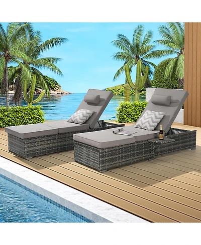 Streamdale Outdoor chaise lounge set (2) with storage, adjustable backrests, table, cushions