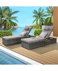Streamdale Outdoor chaise lounge set (2) with storage, adjustable backrests, table, cushions