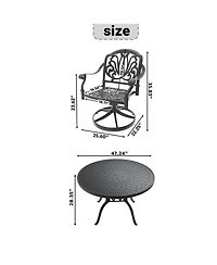 Streamdale 5-Pc Cast Aluminum Dining Set, 4 Swivel Chairs, 47" Round Table