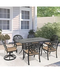 Streamdale 7-Piece Cast Aluminum Dining Set, 2 Swivel, 4 Chairs, Rectangular Table, Black Frame