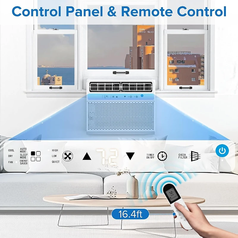 Cowsar 12000 Btu U-Shaped Window Air Conditioner Cools up to 450 Sq.Ft with 6 Modes 24H Timer, Window Ac Units, Easy to Install, Low Noise, Remote Con