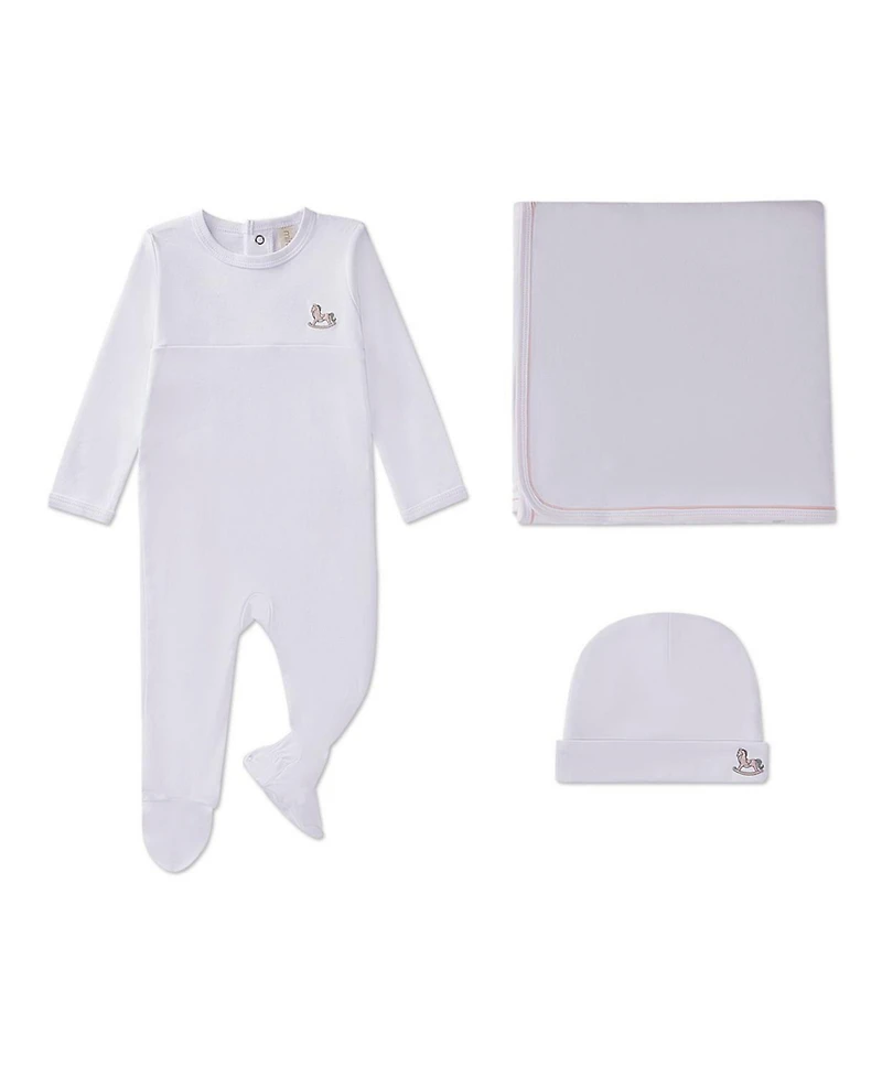 MeMoi Baby Girls 3 Piece "Rocking Pony" 100% Pima Footie Set