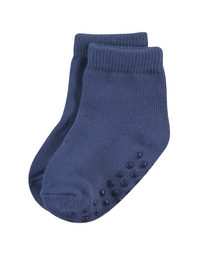 Touched by Nature Baby Boys Organic Cotton Socks with Non-Skid Gripper for Fall Resistance, Blue Black, 6-12 Months