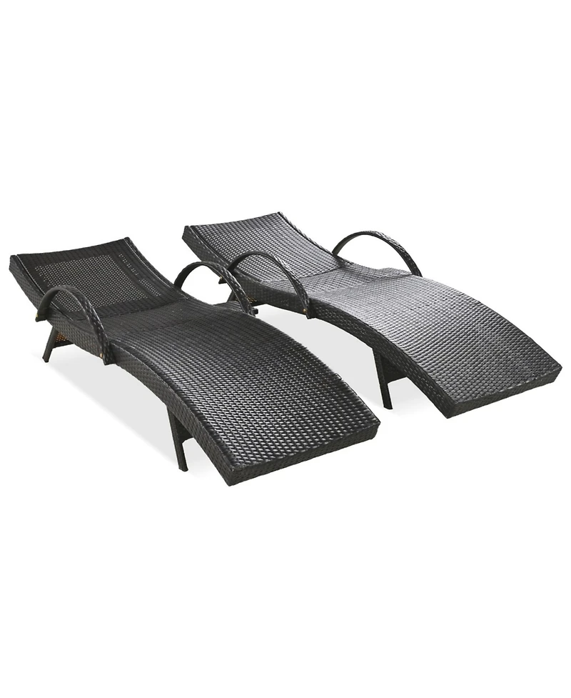 Streamdale 80" Wicker Chaise Lounge Set (2), Patio Rattan, Adjustable, Pull-out Table, Dark Brown