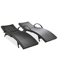 Streamdale 80" Wicker Chaise Lounge Set (2), Patio Rattan, Adjustable, Pull-out Table, Dark Brown