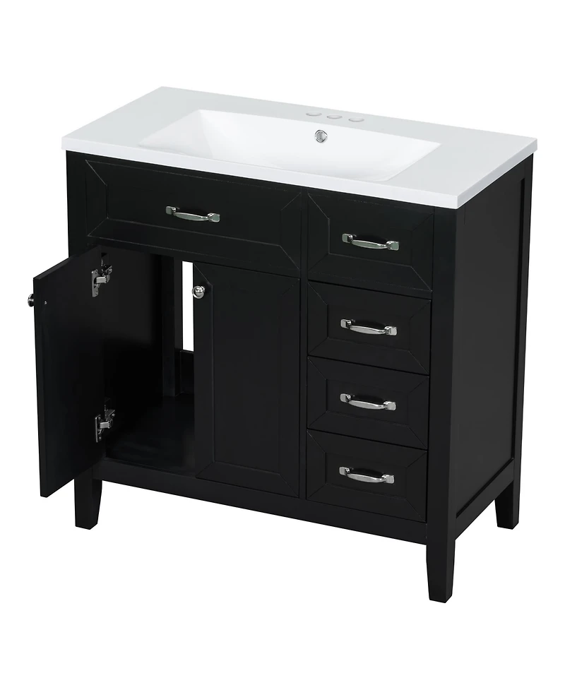 Streamdale 36" Bathroom Vanity with Sink Combo, Black Bathroom Cabinet with Drawers, Solid Frame and Mdf Board