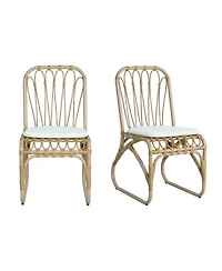 Streamdale Outdoor wicker dining chairs (set of 2) with washable cushions, Natural