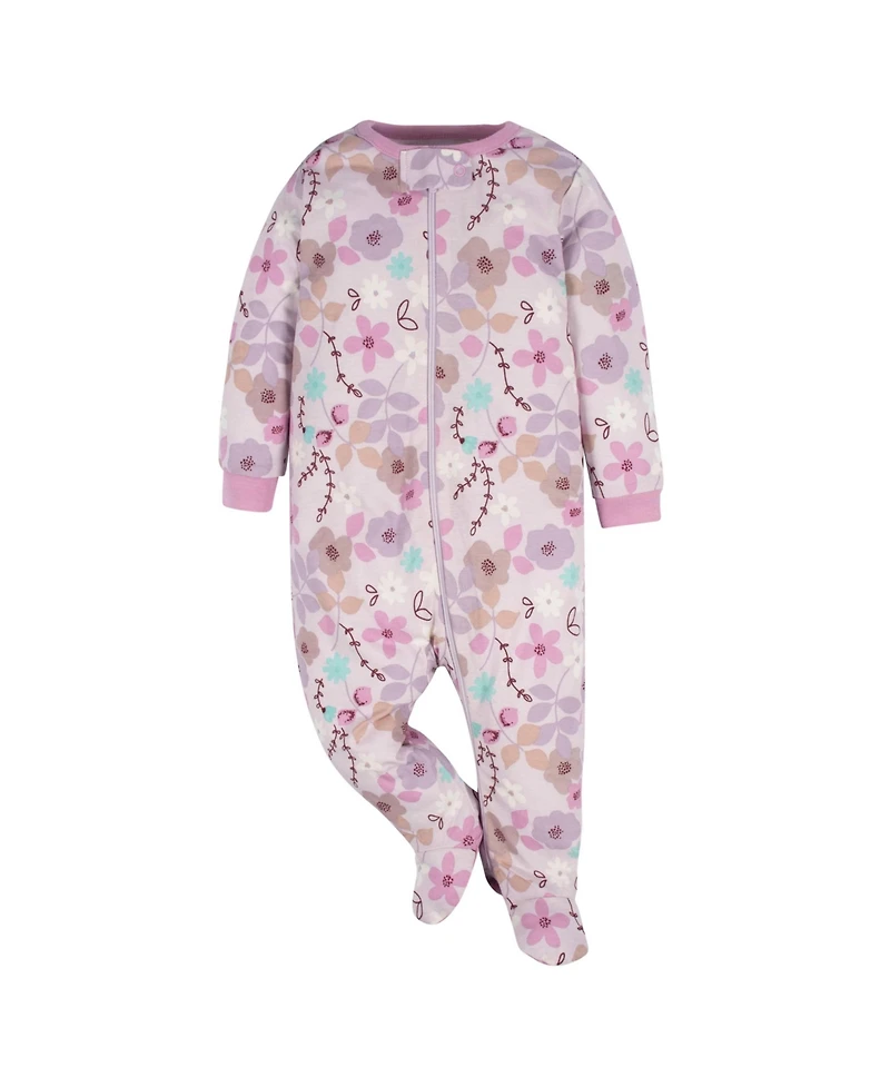 Gerber Baby Girls Sleep N' Play Pajamas, 4-pack