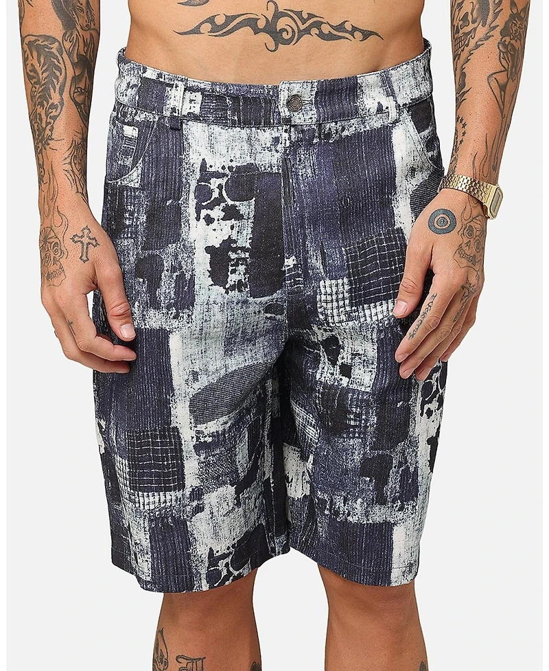 Xxiii Men's Printed Denim Patch Jorts