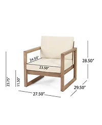 Acacia Patio Club Chair, Brown Wash, Beige Cushion, Waterproof