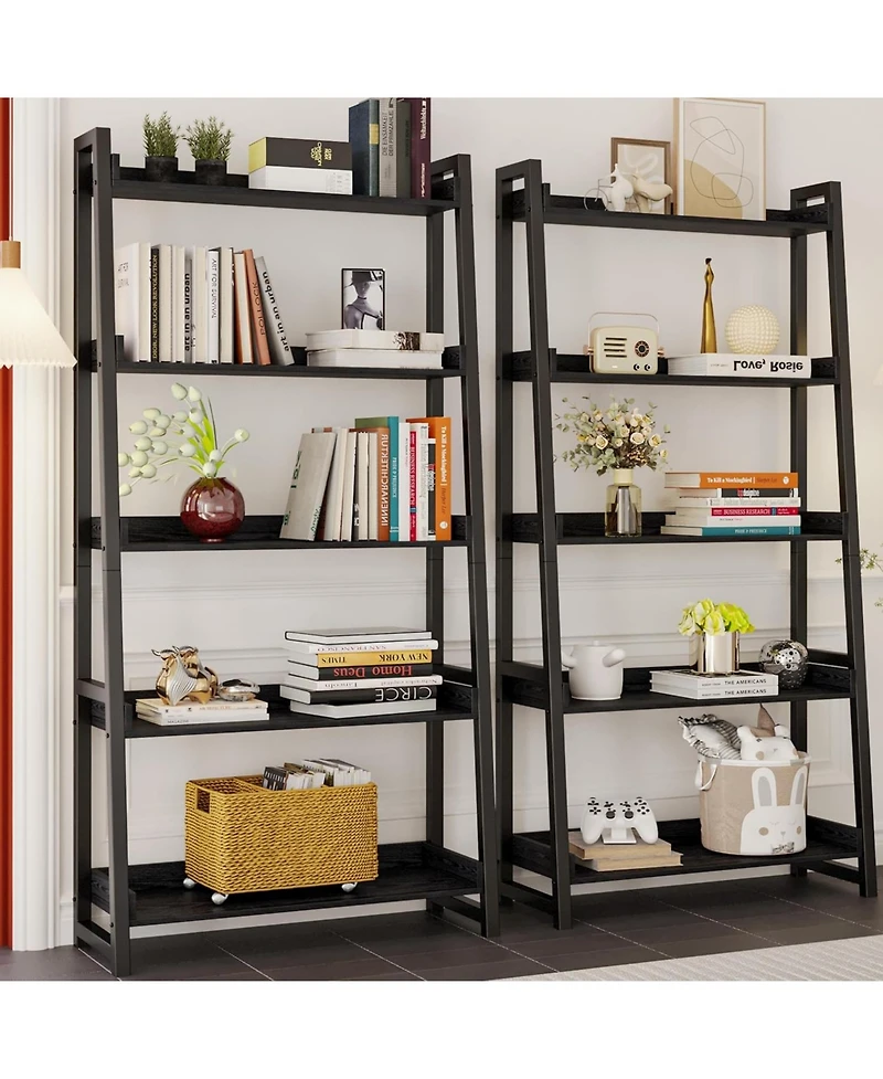 Industrial Bookshelf 5-Tier 31.5 in Wide, Bookcase Ladder Shelf