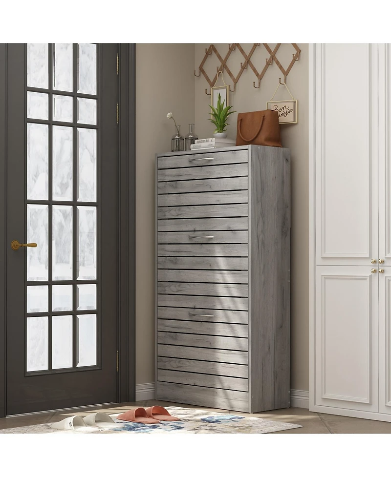 Wooden 3-door shoe cabinet, shutter door drawers