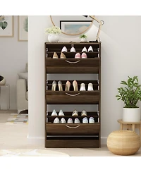 Wooden 3-door shoe cabinet, shutter door drawers