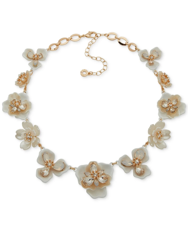 Anne Klein Gold-Tone Crystal Muti Flower Collar Necklace, 16" + 3" extender