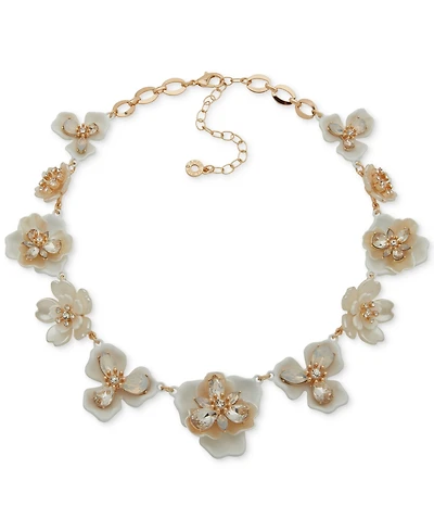 Anne Klein Gold-Tone Crystal Muti Flower Collar Necklace, 16" + 3" extender