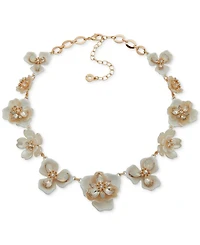 Anne Klein Gold-Tone Crystal Muti Flower Collar Necklace, 16" + 3" extender