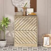 the yellow 2-door wooden shoe cabinet and fashionable shutter door design, sturdy durable, efficient stored, enhance aesthetics of