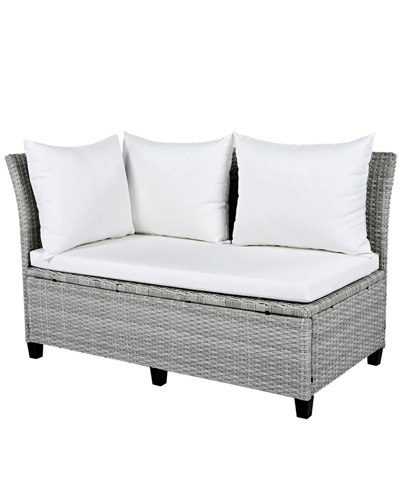 Streamdale 5-Piece Patio Rattan Sofa Set, L-Shape, Extendable Tables, Washable Covers, White