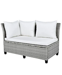 Streamdale 5-Piece Patio Rattan Sofa Set, L-Shape, Extendable Tables, Washable Covers, White
