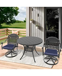 Streamdale 3-pc Cast Aluminum Dining Set, 2 Swivel Chairs, 39" Round Table, Black Frame