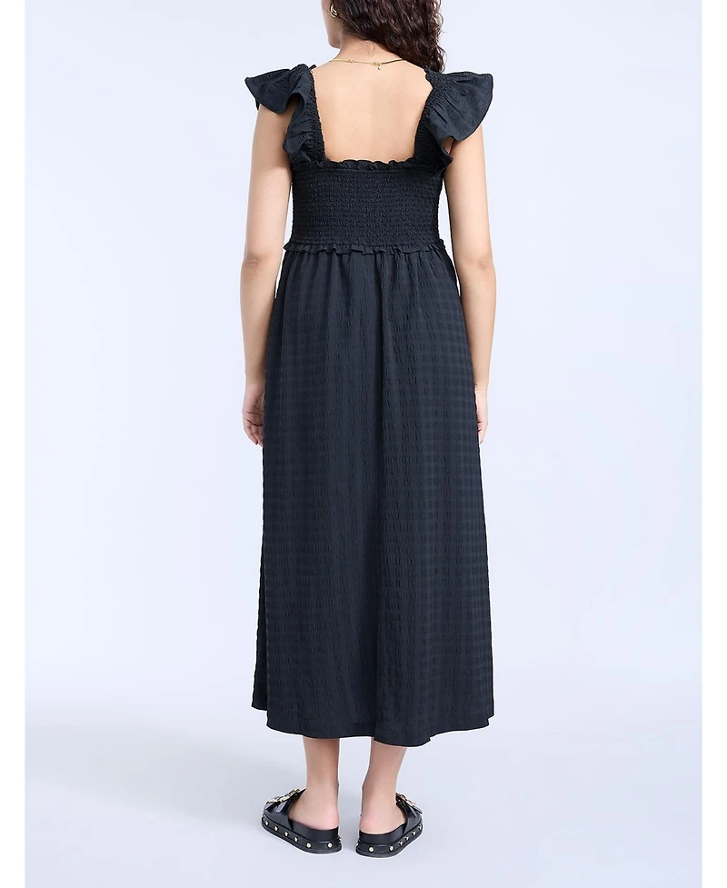 Women's Sleeveless Ruffle Shoulder Smocked Maxi Dress - Motherhood Maternity