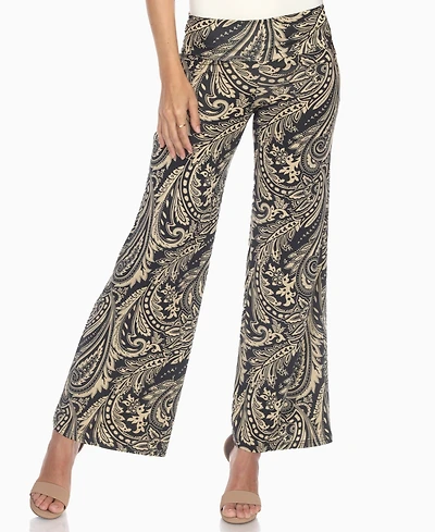 White Mark Women's Paisley Print Wide Leg Pants