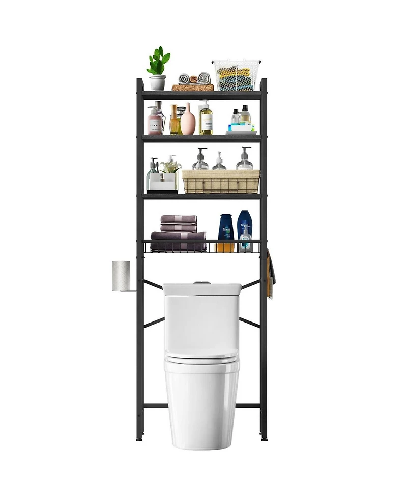 Over the Toilet Storage Freestanding Industrial Metal Wood Shelving Unit
