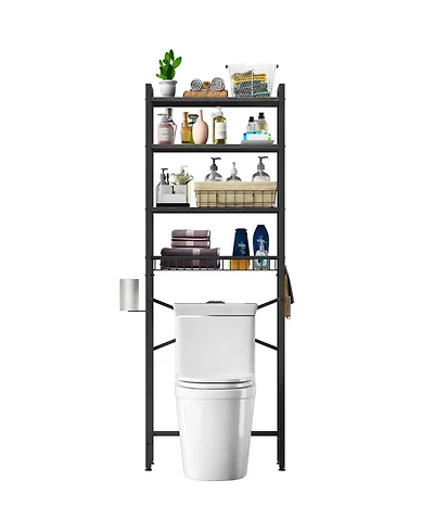 Over the Toilet Storage Freestanding Industrial Metal Wood Shelving Unit