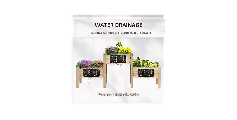 Set of 3 Wooden Elevated Planter Raised Garden Beds for Outdoor Gardening