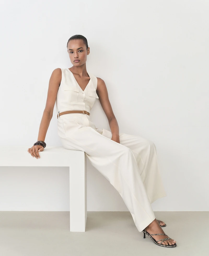 Mango Women's Belt Long Jumpsuit