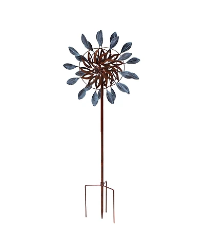 Whirling Petals Powder-Coated Iron Wind Spinner - 48" H - Blue and Brown