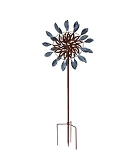 Whirling Petals Powder-Coated Iron Wind Spinner - 48" H - Blue and Brown