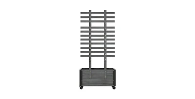 Modern Farmhouse Wooden Raised Garden Bed Planter on Wheels with Trellis for Outdoor Gardening