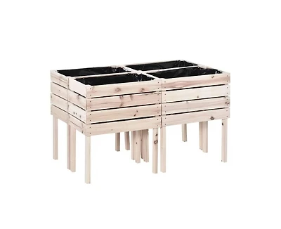 Farmhouse 4-Piece Wooden Elevated Raised Garden Bed Planter Box for Outdoor Gardening