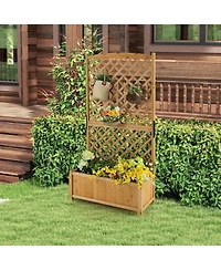 Outdoor Fir Wood Raised Garden Bed Planter Box with High Trellis