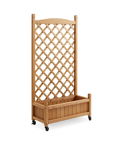 48" Raised Garden Bed with Trellis, Wooden Diamond Lattice for Climbing Plants and Planter box with Drainage Holes and Wheels