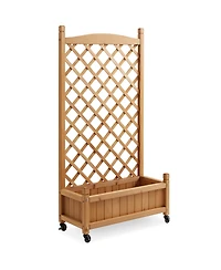 48" Raised Garden Bed with Trellis, Wooden Diamond Lattice for Climbing Plants and Planter box with Drainage Holes and Wheels
