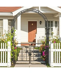 Garden Arbor with Gate with Multiple Side Crossbars and 4 Sharp Ground Stakes