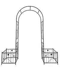 Metal Garden Arch with two plant stands 79.5'' Wide x 86.6'' High Climbing Plants Support Rose Arch Outdoor Black