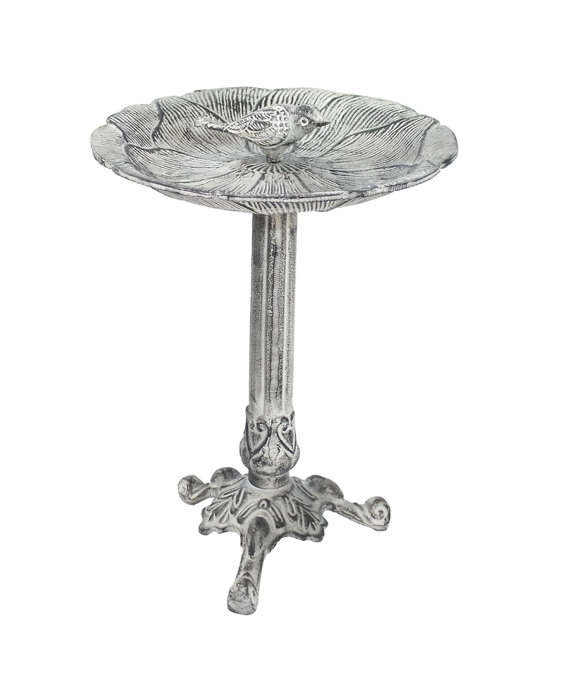 Bird and Blossom Cast Aluminum Metal Bird Bath - Antique Gray - 13"