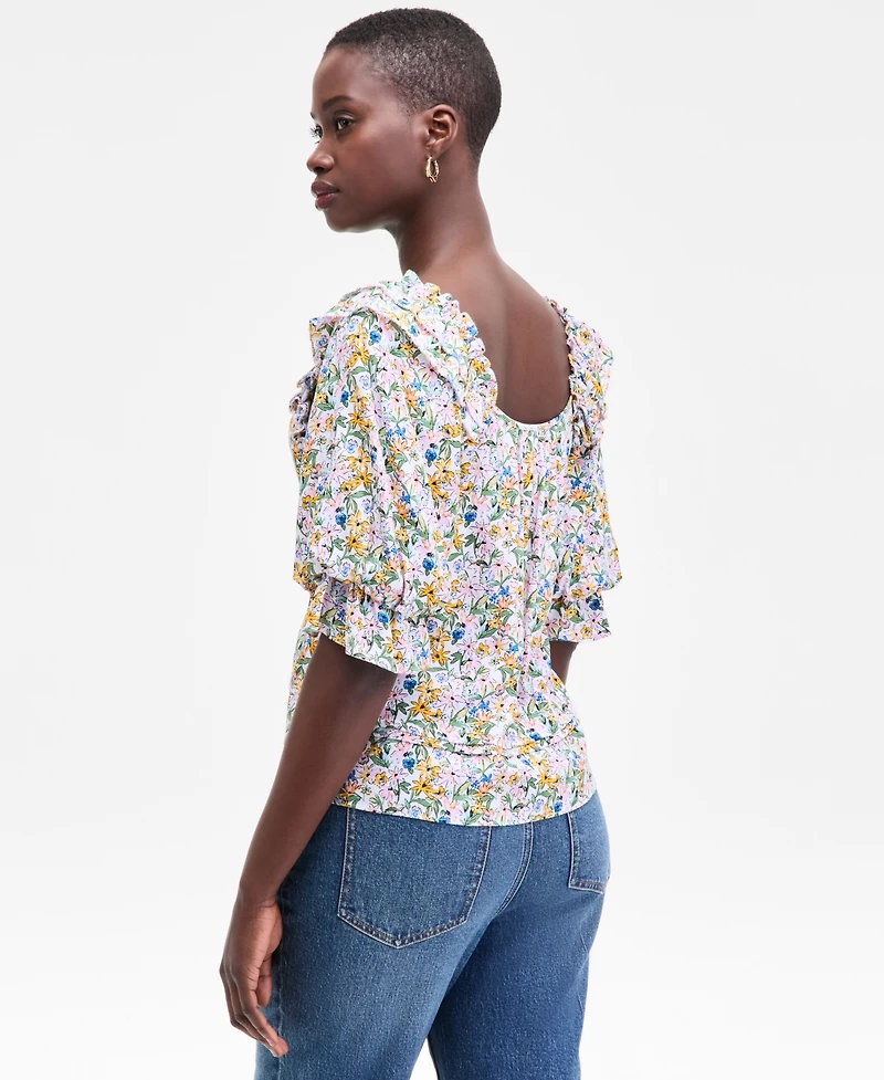 On 34th Women's Printed Balloon-Sleeve Blouse, Exclusively at Macy's