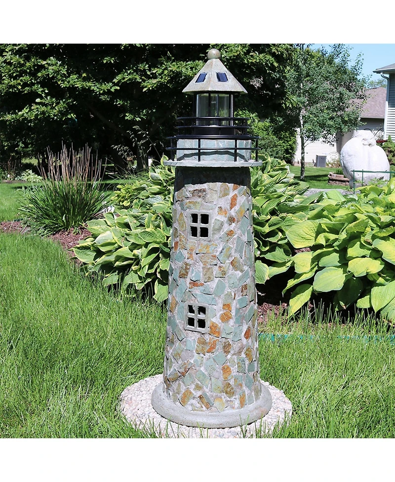 Outdoor Backyard Garden Nautical Lighthouse Solar Led Pathlight Statue Figurine - 36" - Cobblestone